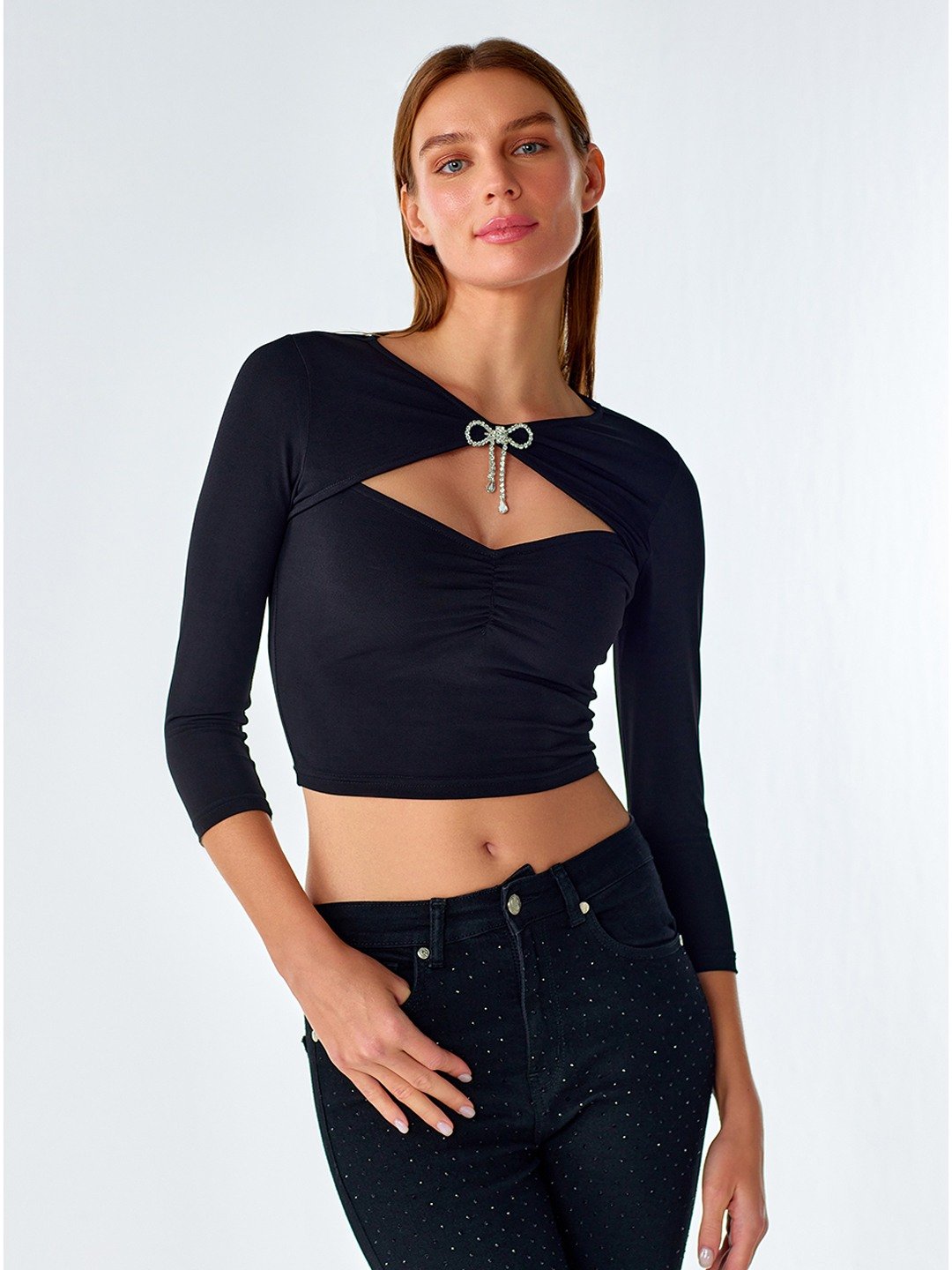 Black Ruched Crop Top