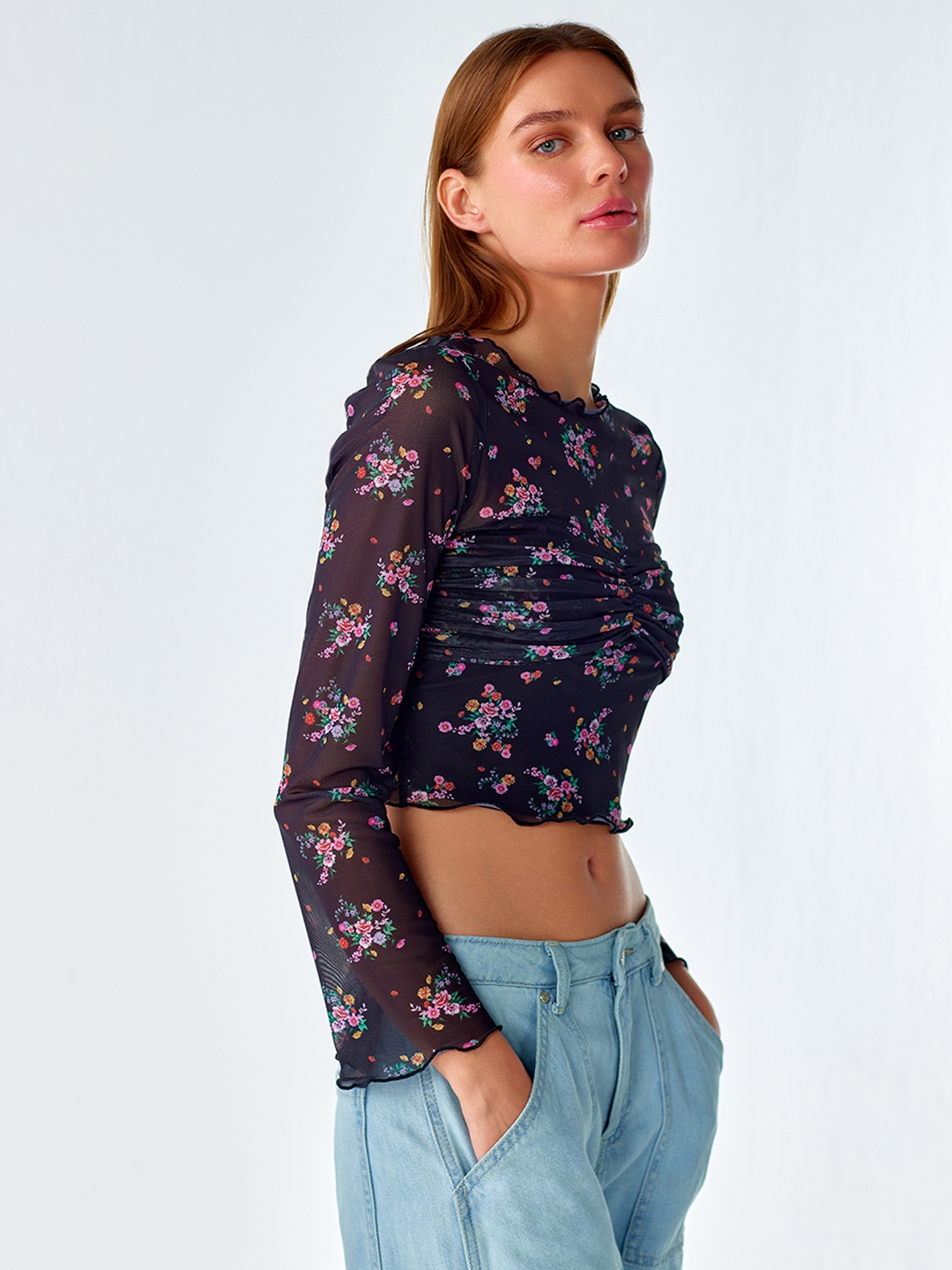 Black Abstract Printed Mesh Top - Cover Story