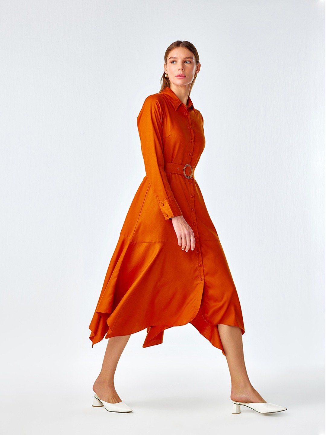Orange store asymmetrical dress