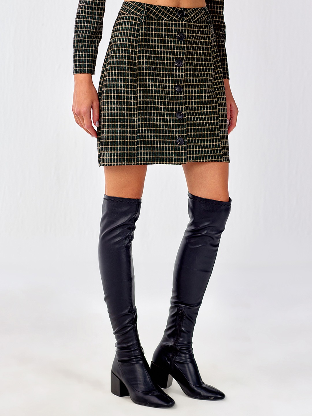 Green Check Jacquard Mini skirt