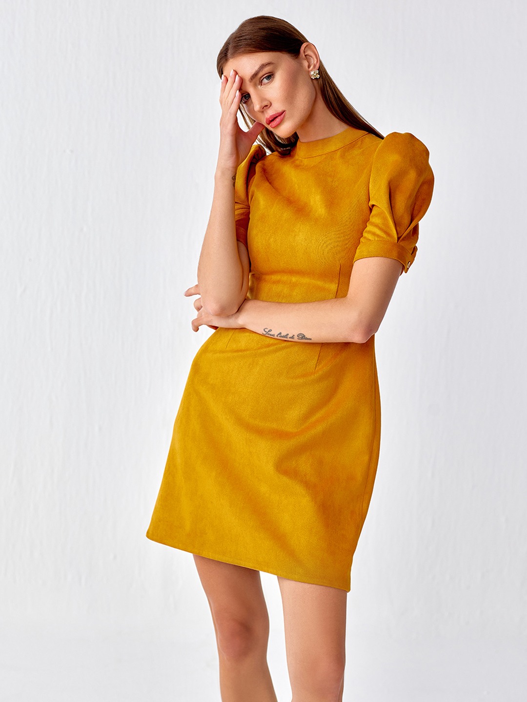 Mustard Suede Shift Dress