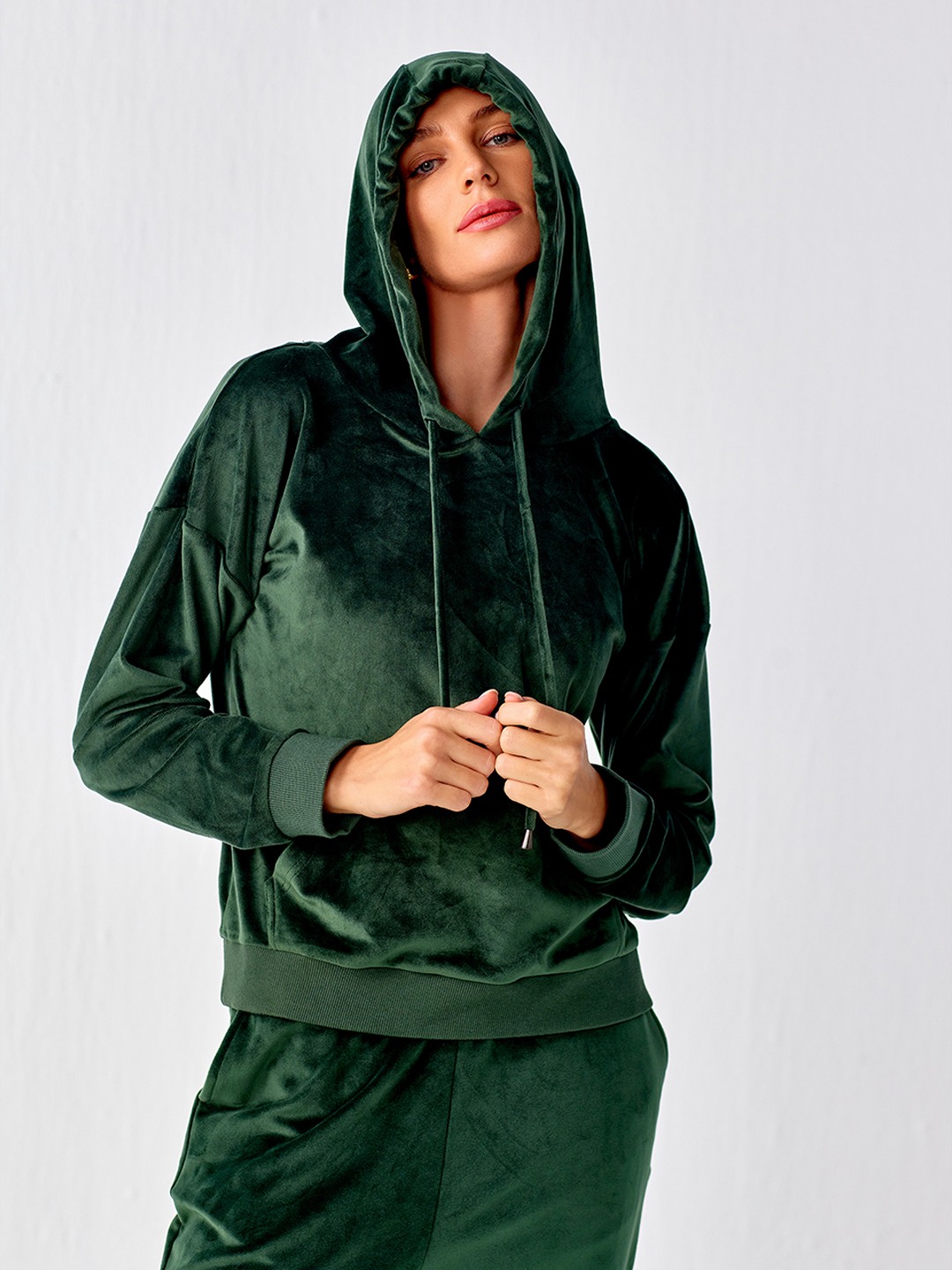 Green Velour Hooded Sweatshirt