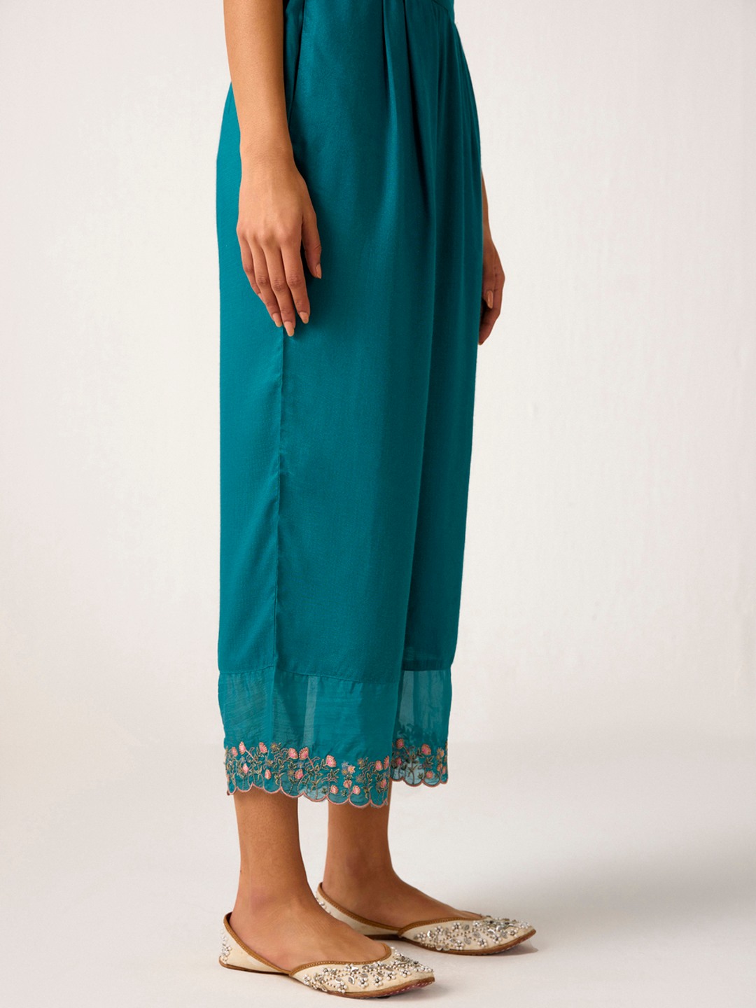 Teal Floral Ebroidered Trouser