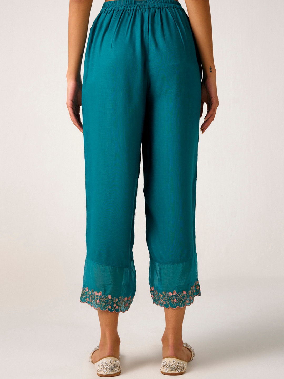 Teal Floral Ebroidered Trouser