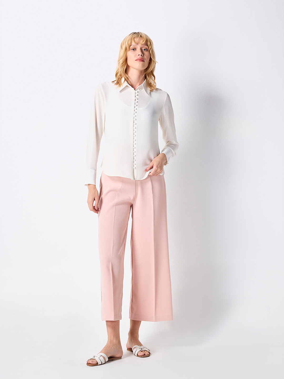 Buy COVER STORY Olive Wide Leg Basic Trousers with Belt (Set of 2) online