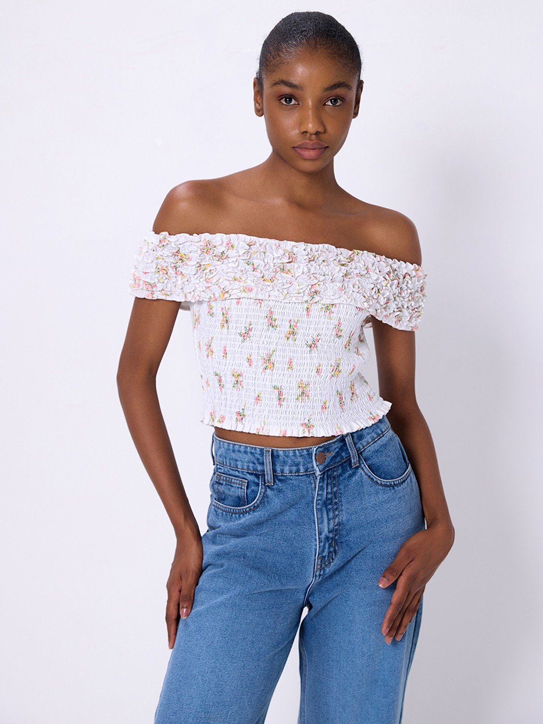 White bardot crop top top