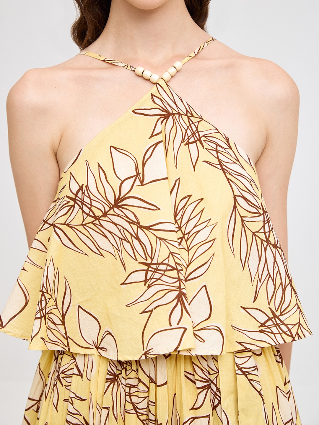 Yellow tropical print halter neck Maxi dress