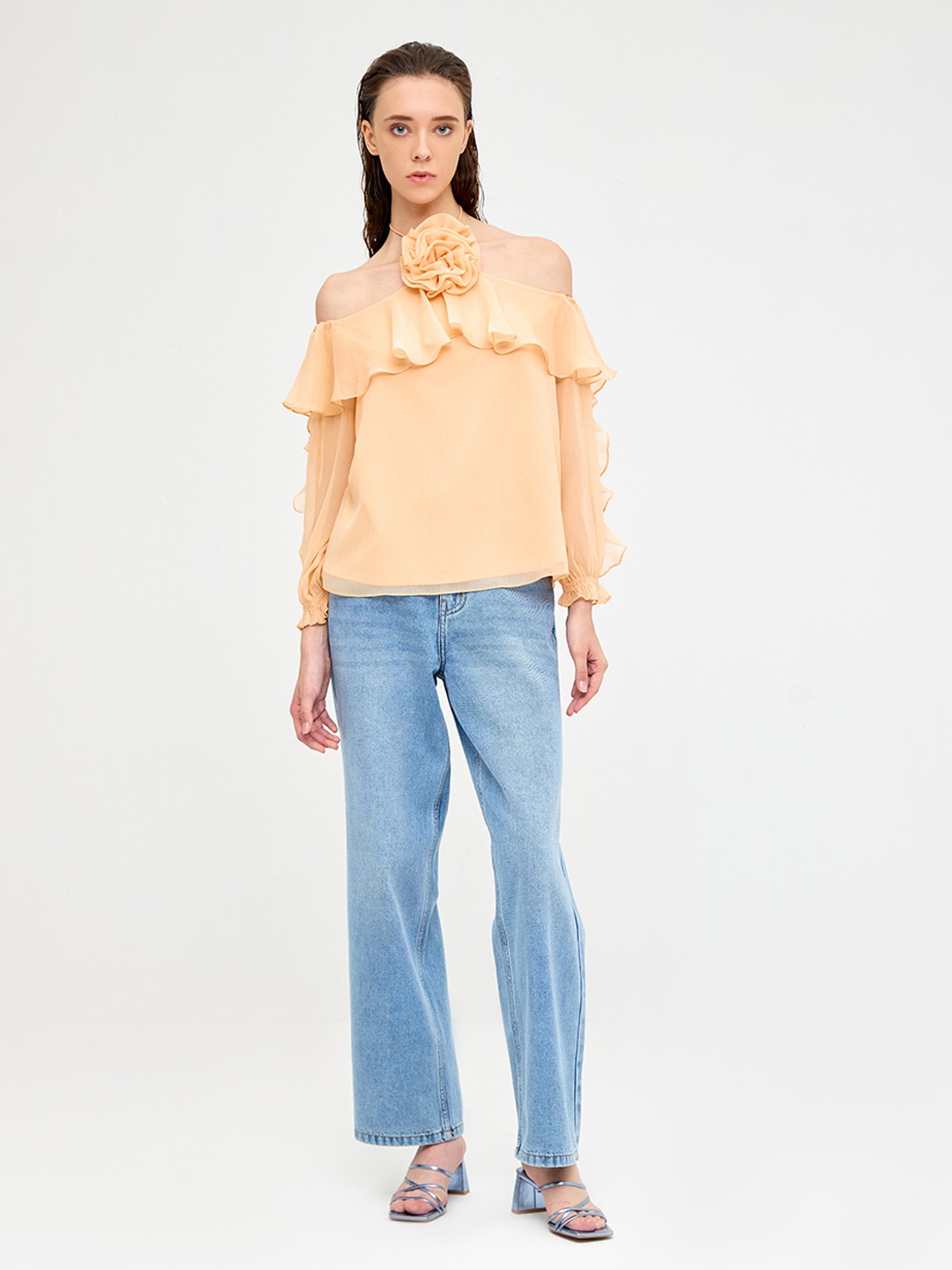 Peach Corsage halter neck top
