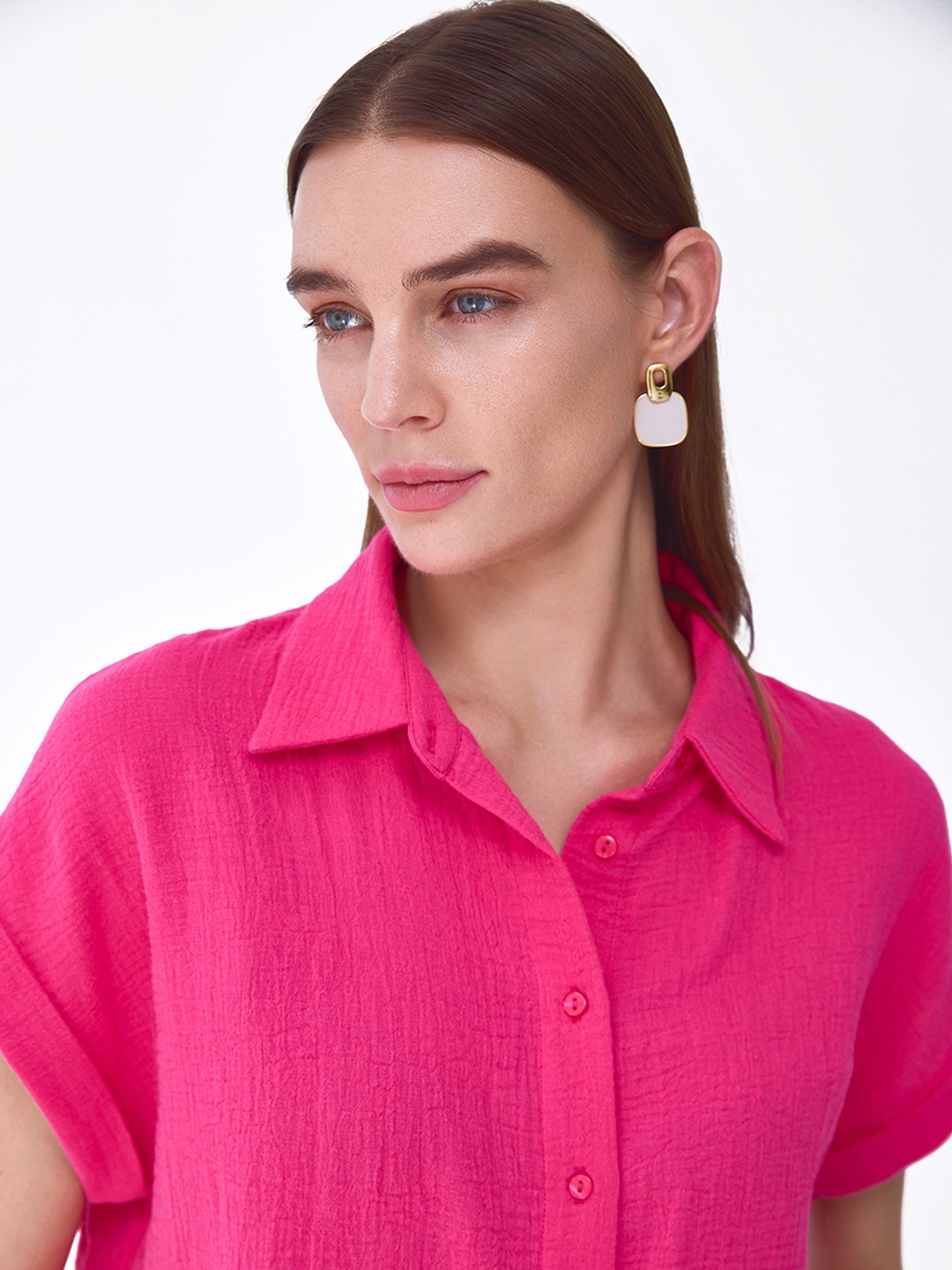 Pink henley collar shirt
