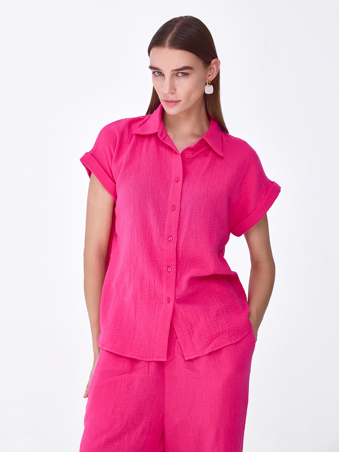 Pink Henley Collar shirt