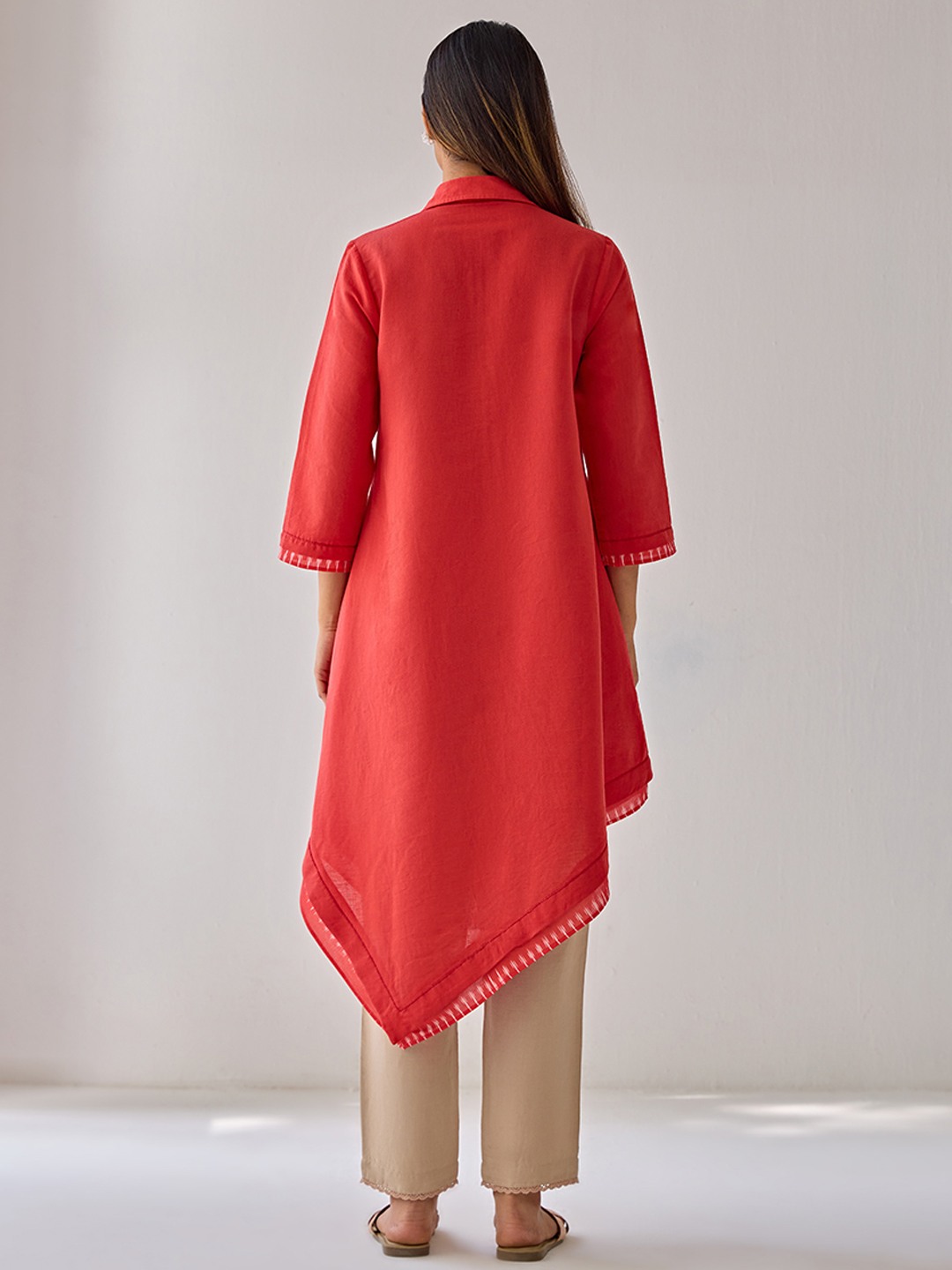 Asymetric Red Linen Kurta
