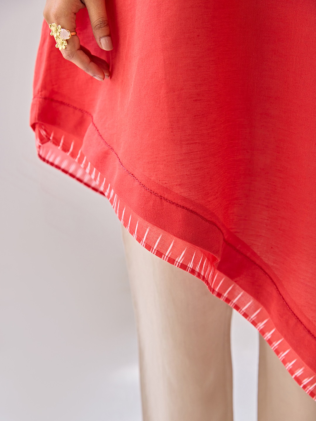 Asymetric Red Linen Kurta