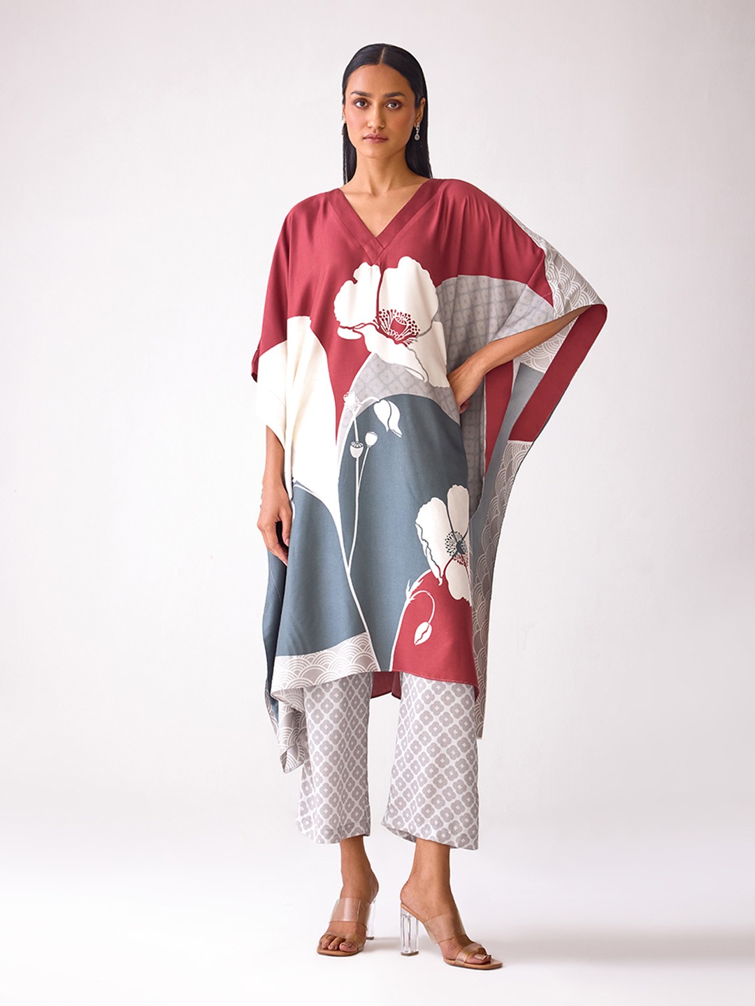 Floral Printed V Neck Kaftan