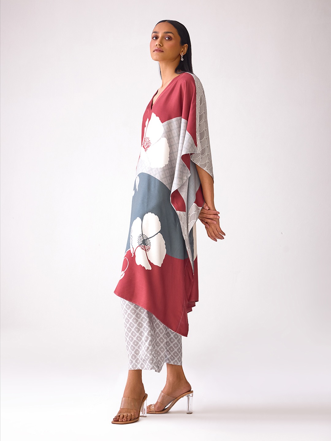 Floral Printed V Neck Kaftan