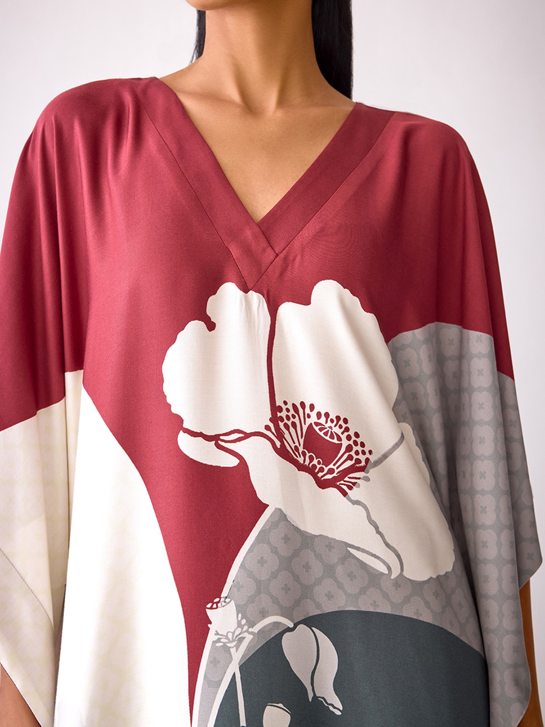 Floral Printed V Neck Kaftan