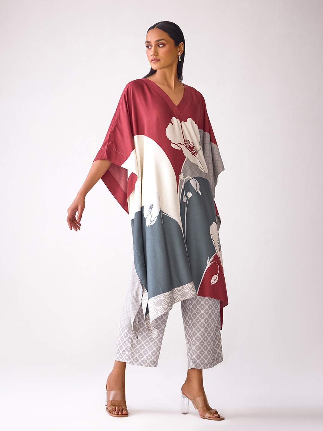 Floral Printed V Neck Kaftan