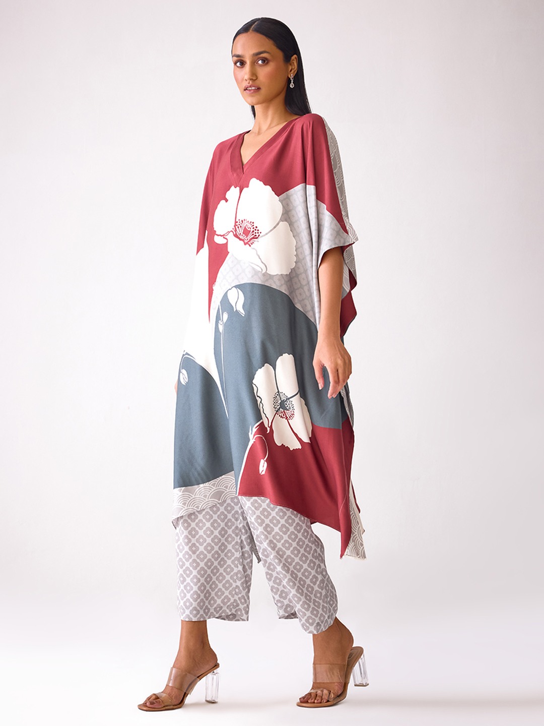 Floral Printed V Neck Kaftan