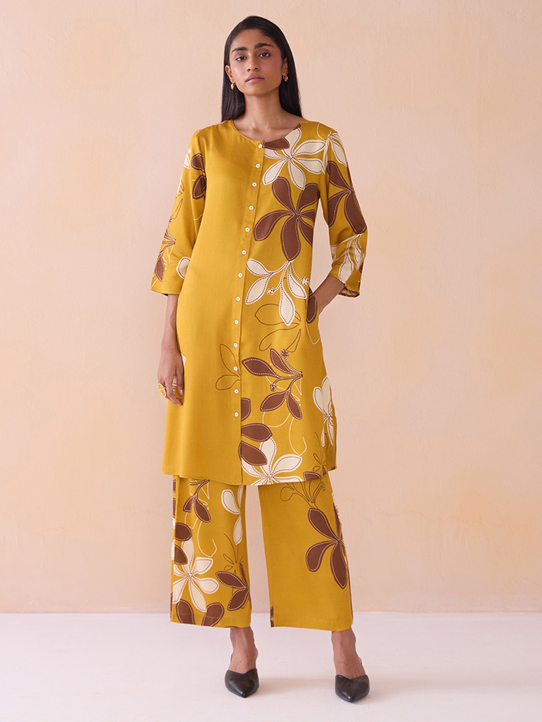 Ikigai Printd Mustard Straight Trouser