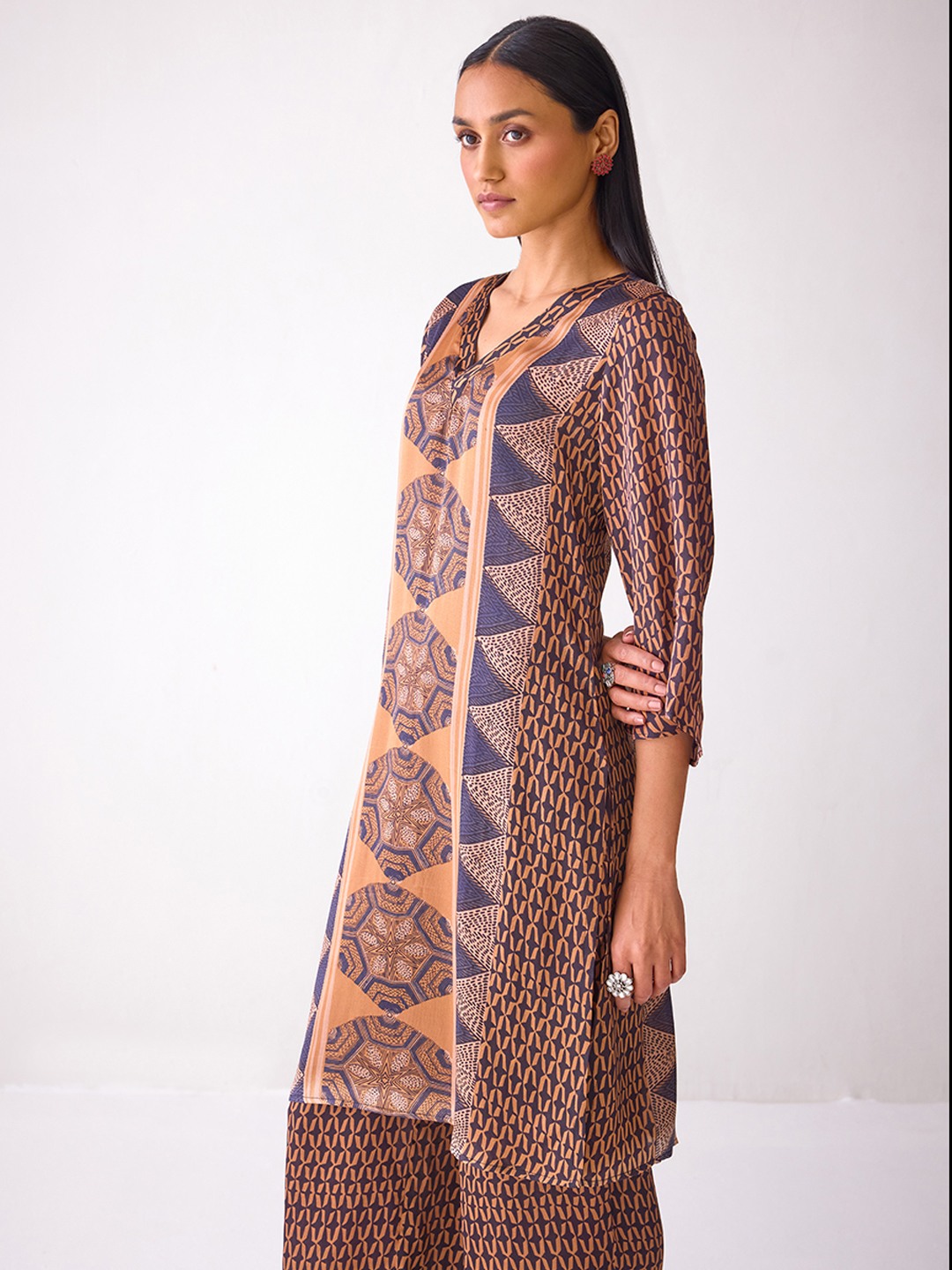 Rust Brown Printed Kurta