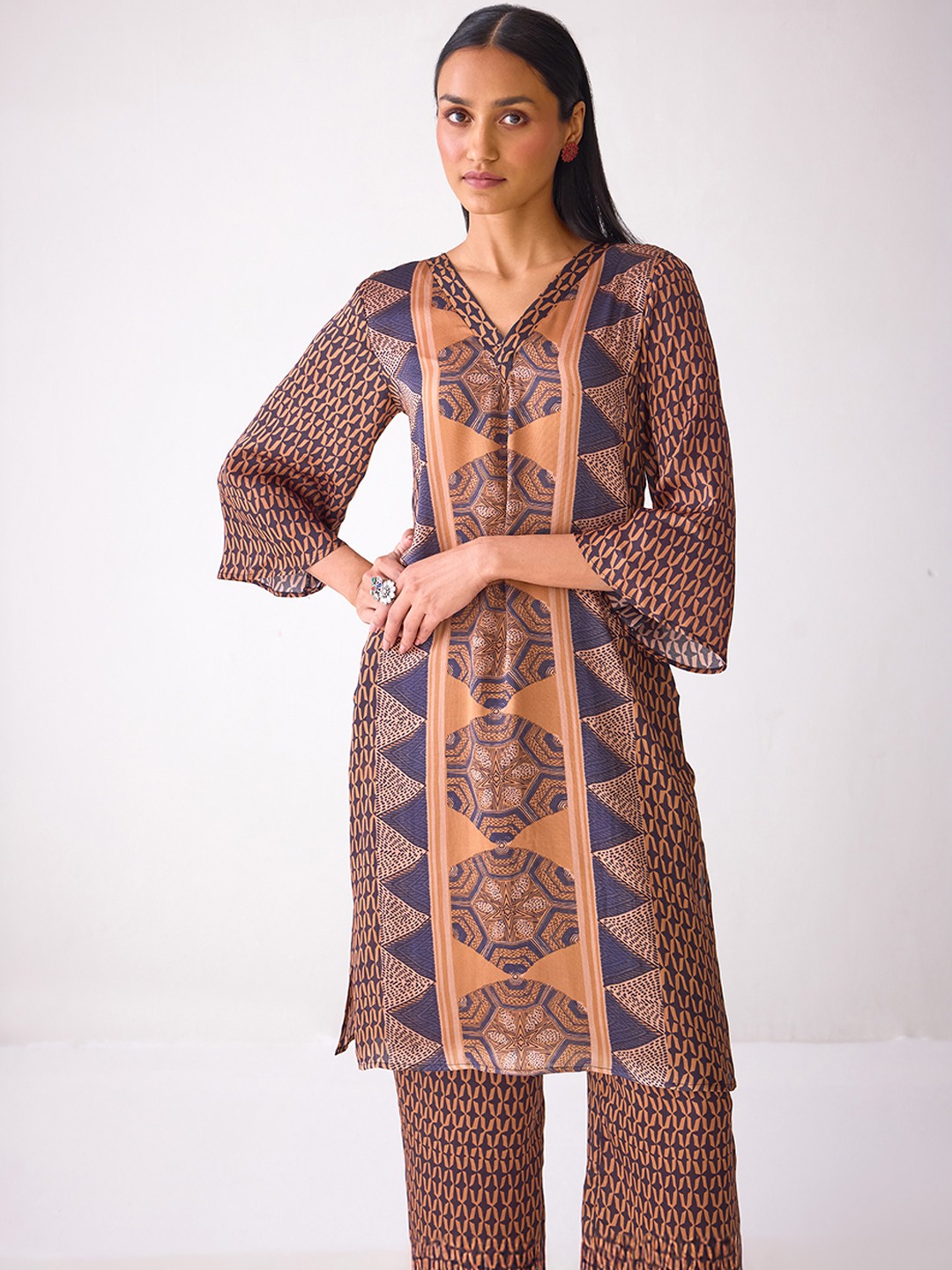 Rust Brown Printed Kurta