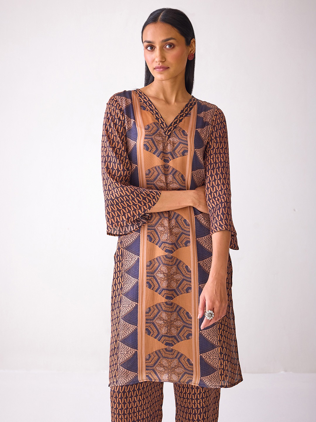 Rust Brown Printed Kurta