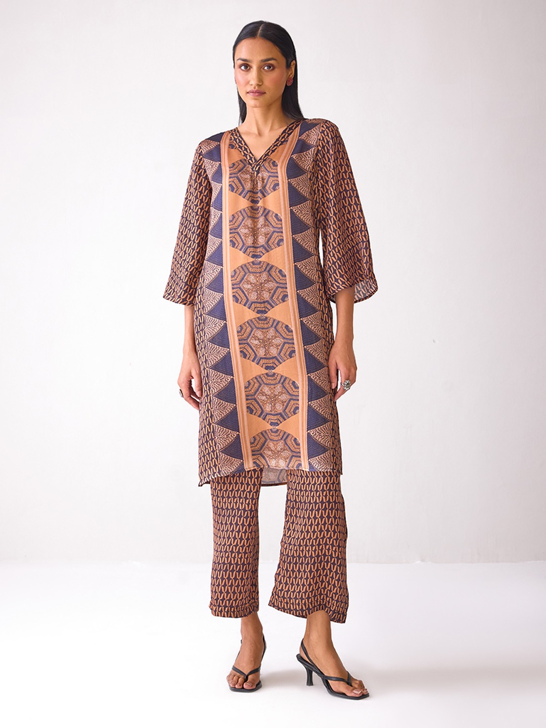 Rust Brown Printed Kurta