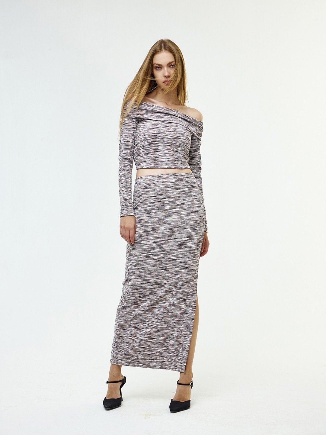 Marl side Slit jersey skirt