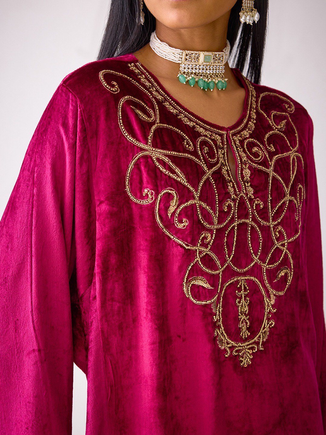Masakkali Fuchsia Pink Velvet Kurta