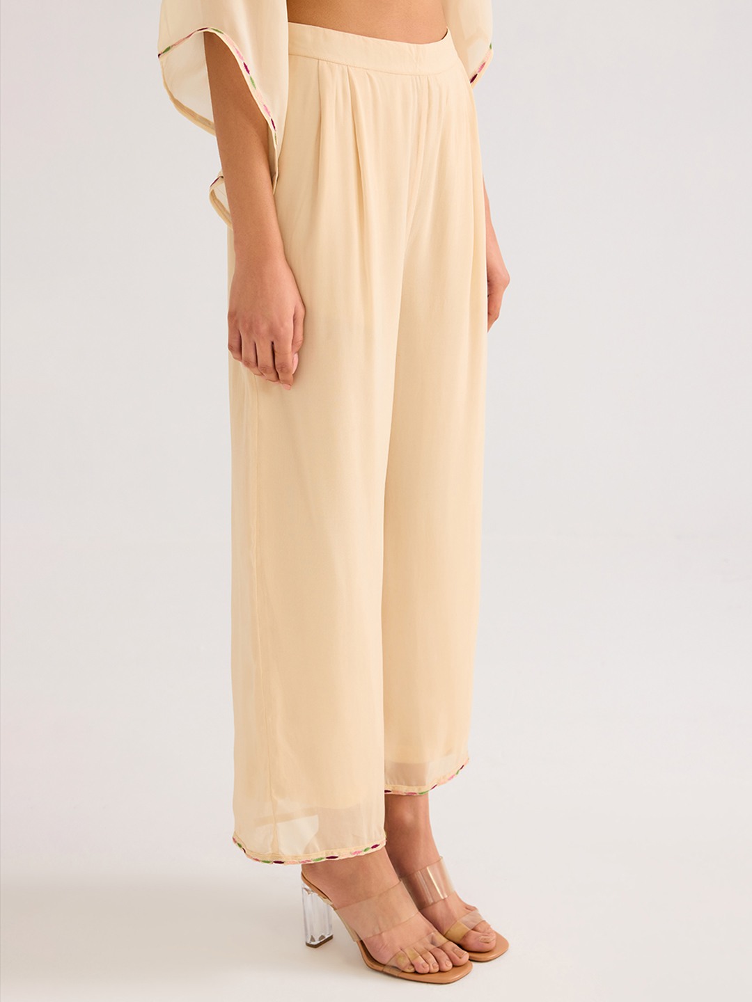 Beige straight trousers