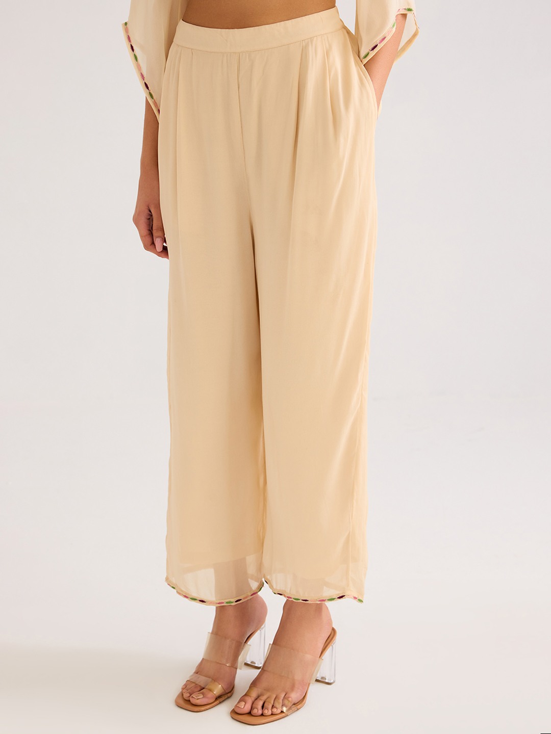 Beige straight trousers
