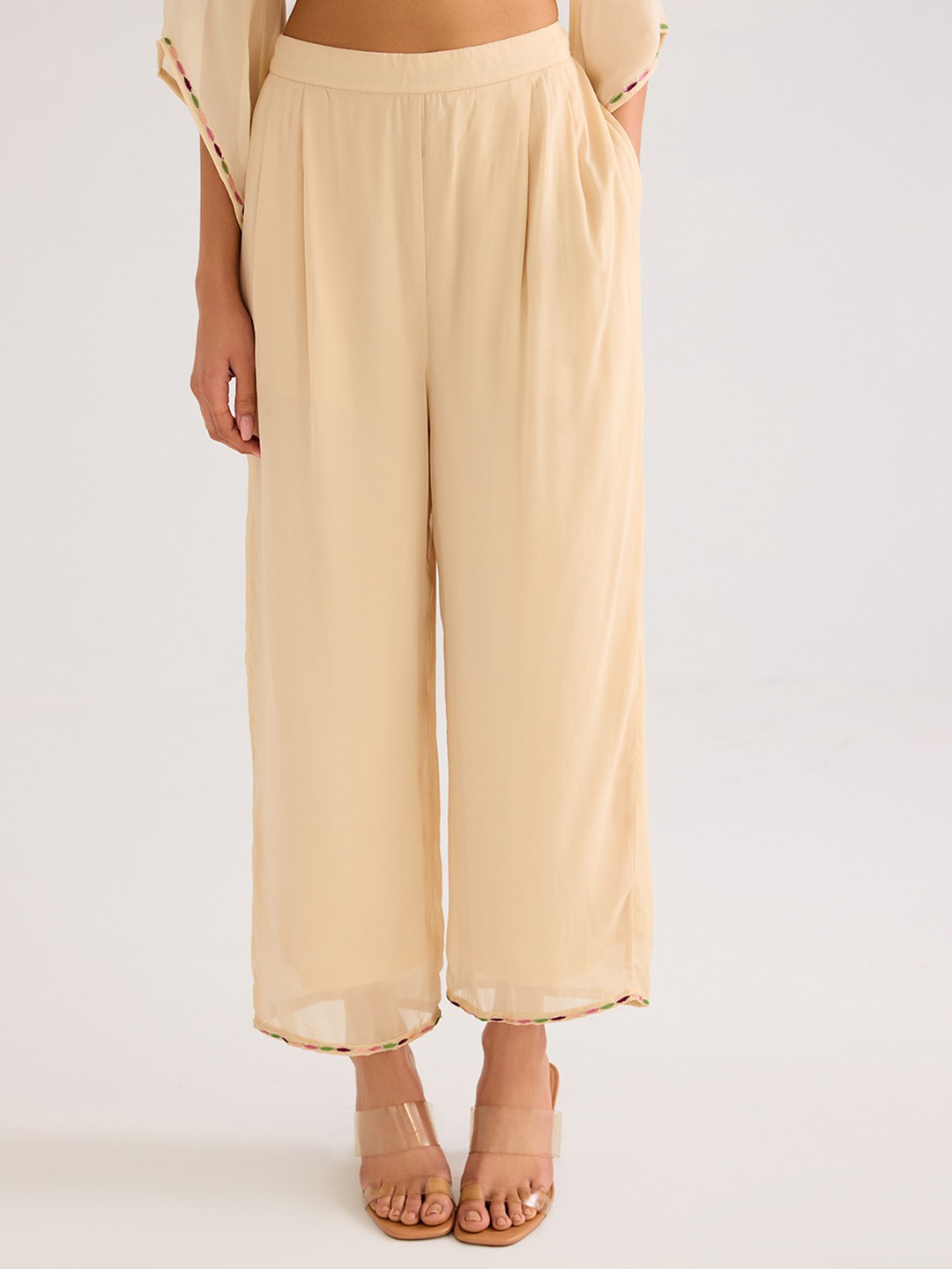 Beige straight trousers