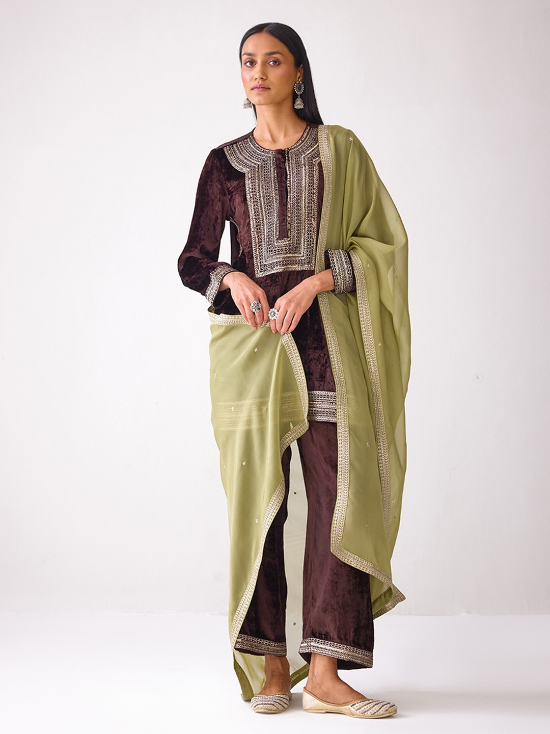 Masakkali Sage Green Organza Drape