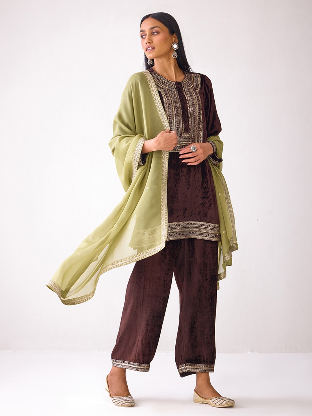 Masakkali Sage Green Organza Drape
