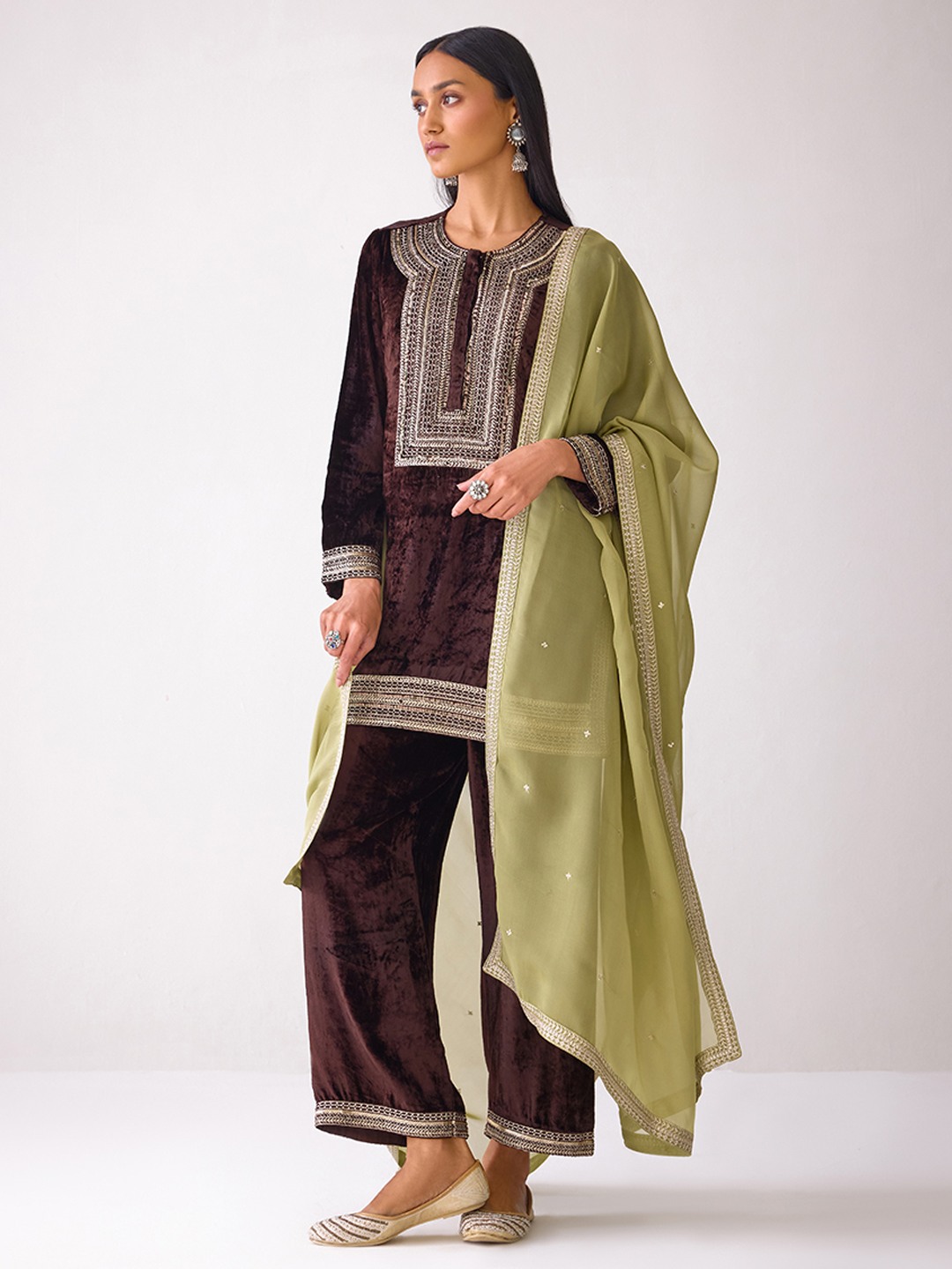 Masakkali Sage Green Organza Drape