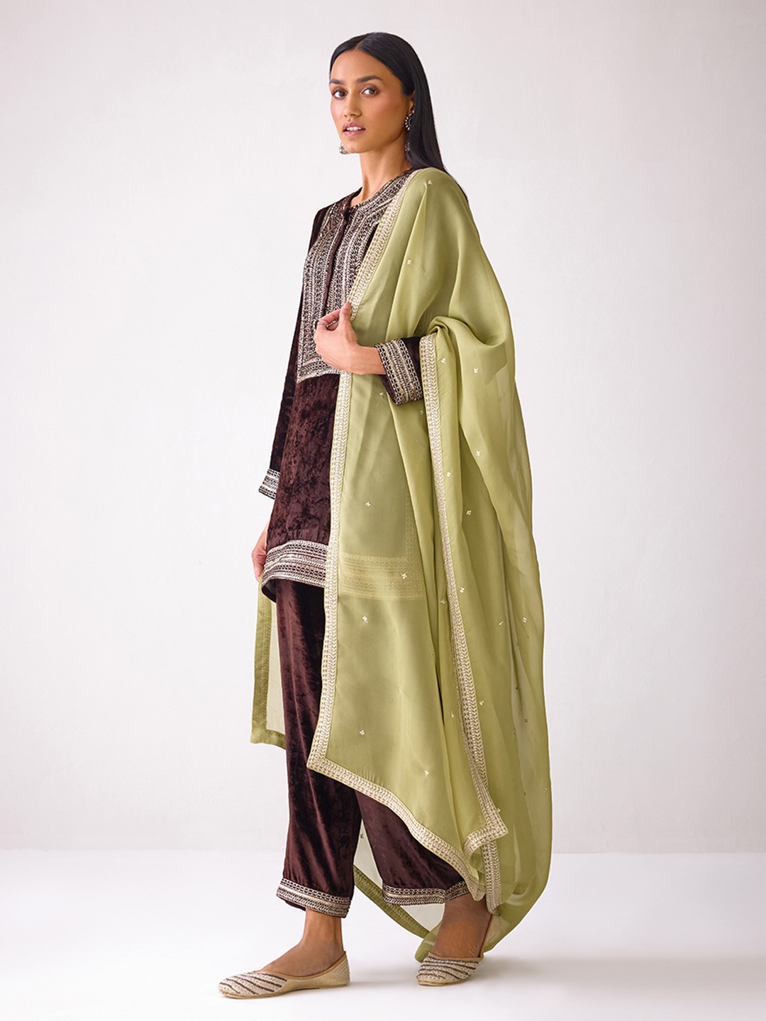 Masakkali Sage Green Organza Drape