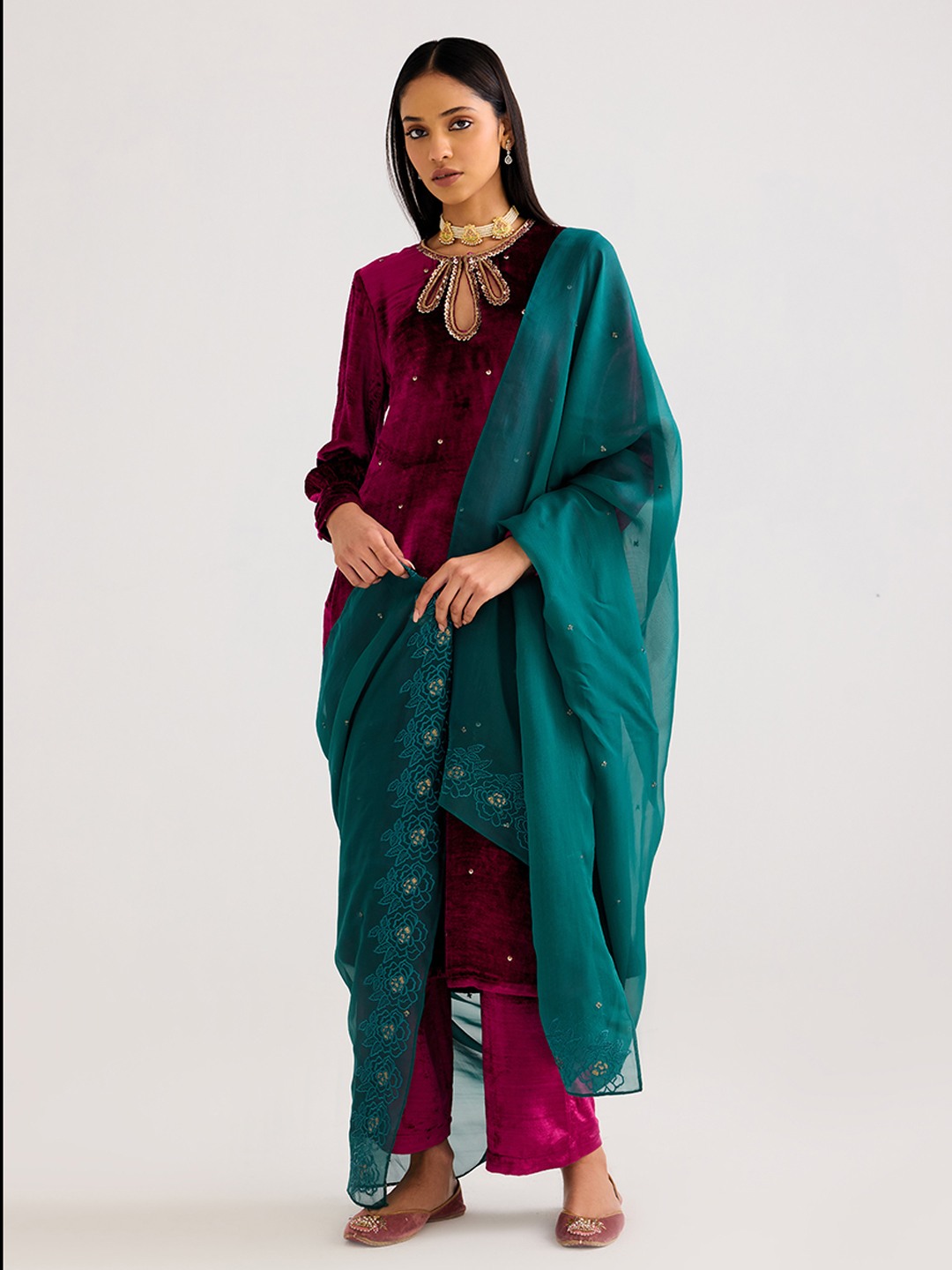 Organza embroidered drape