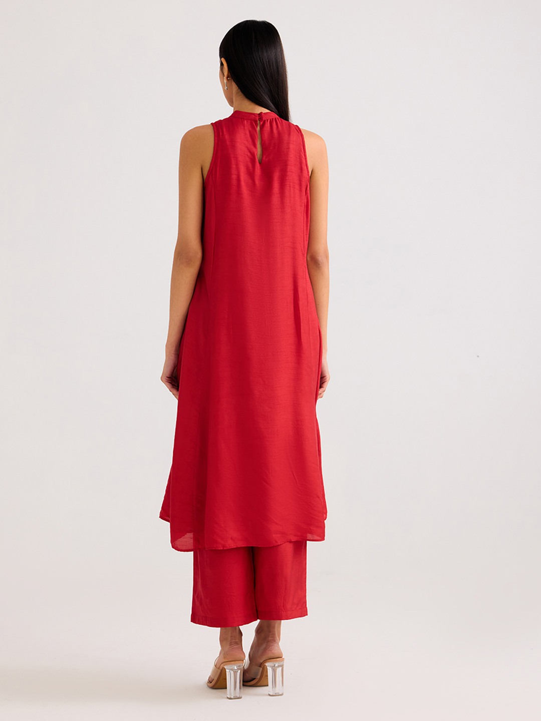 Red Embroidered  A-line kurta