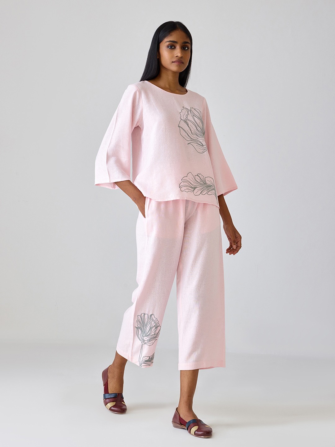 Peach Embroidered Co-ord Top