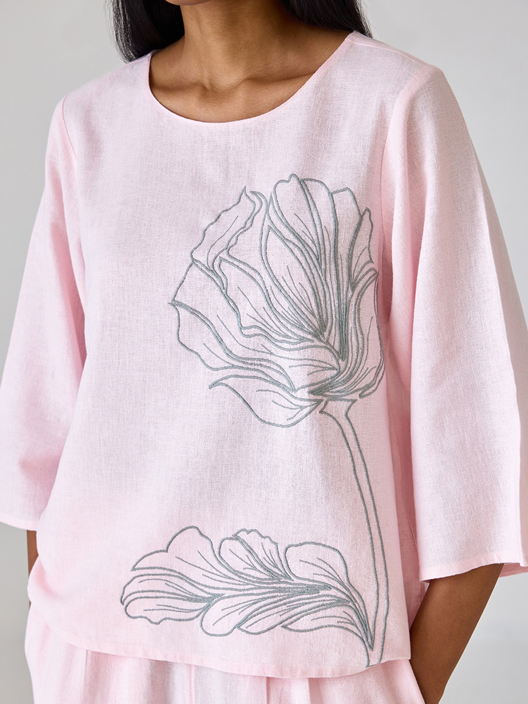 Peach Embroidered Co-ord Top