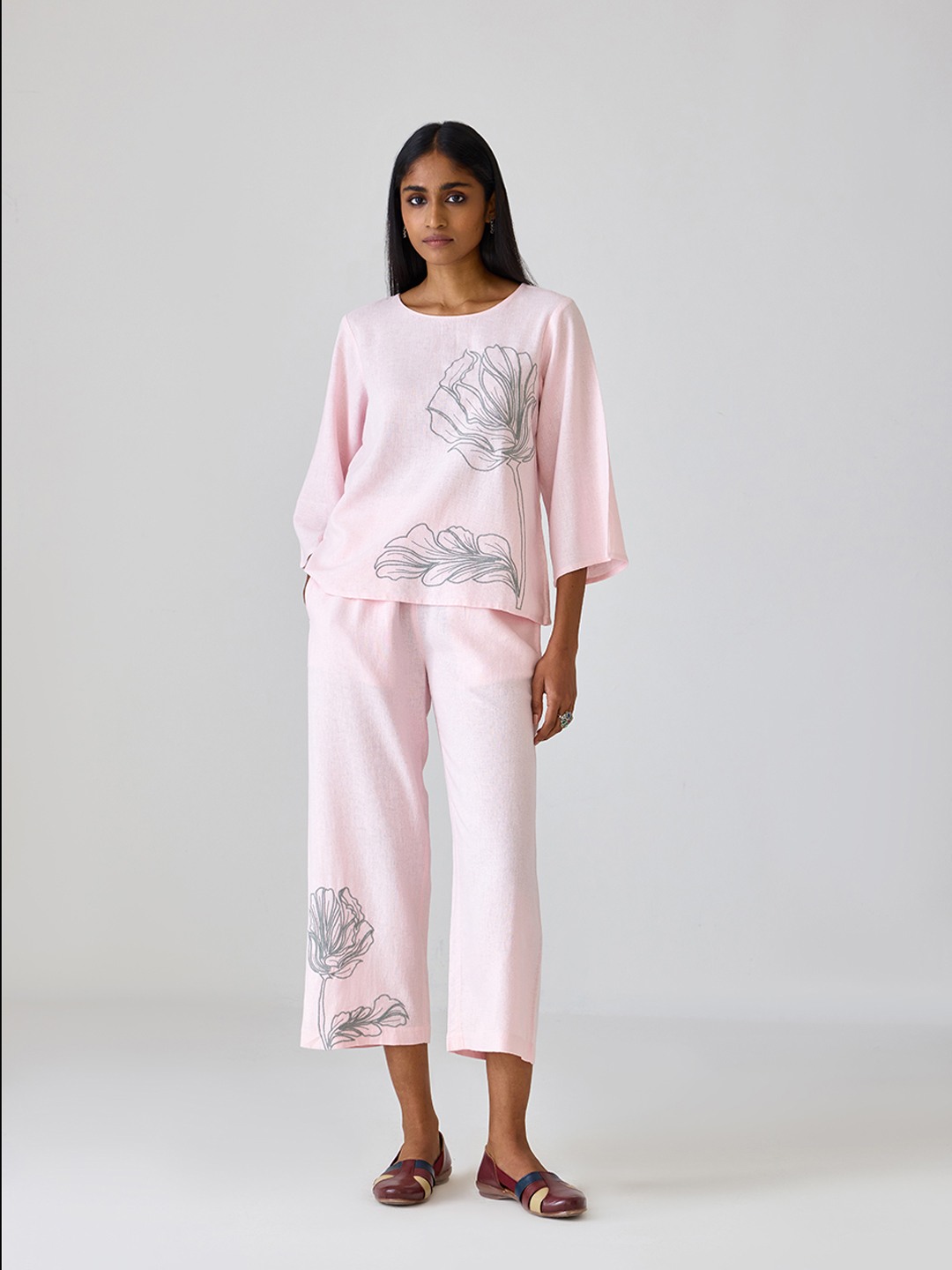 Peach Embroidered Co-ord Top