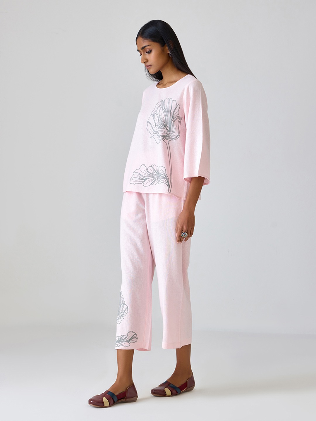 Peach Embroidered Co-ord Top