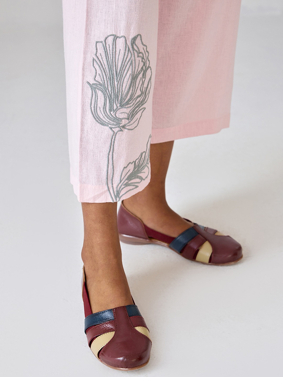Peach Embroidered Co-ord Trouser
