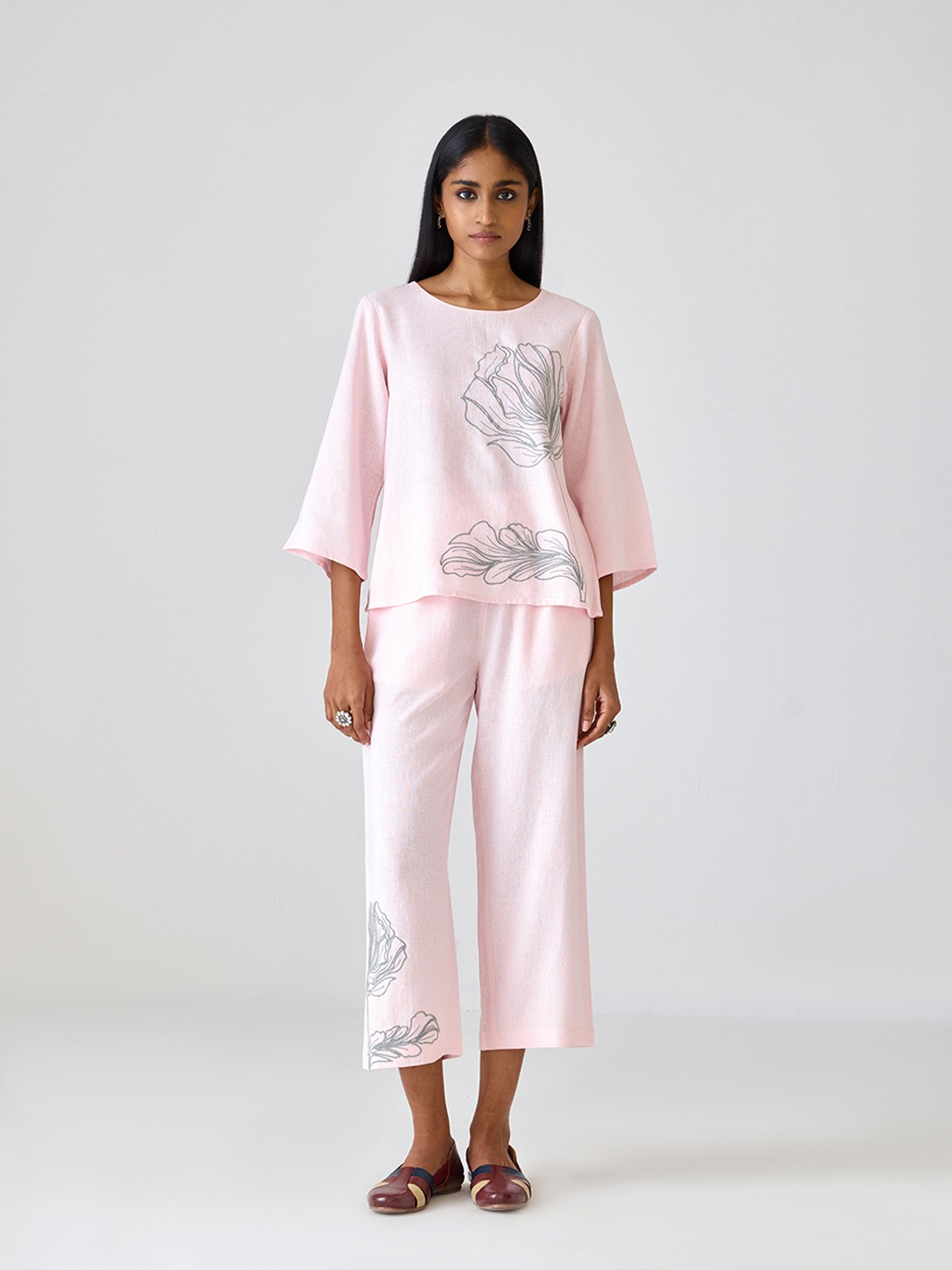 Peach Embroidered Co-ord Trouser