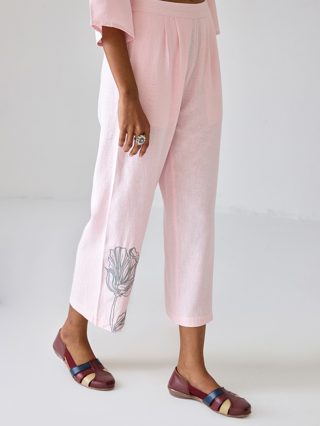 Peach Embroidered Co-ord Trouser