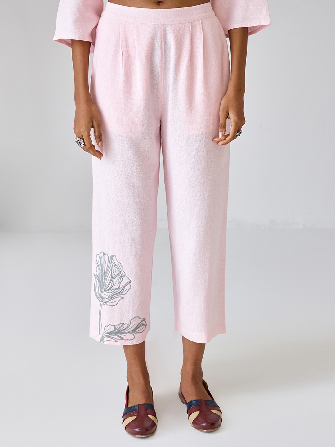 Peach Embroidered Co-ord Trouser