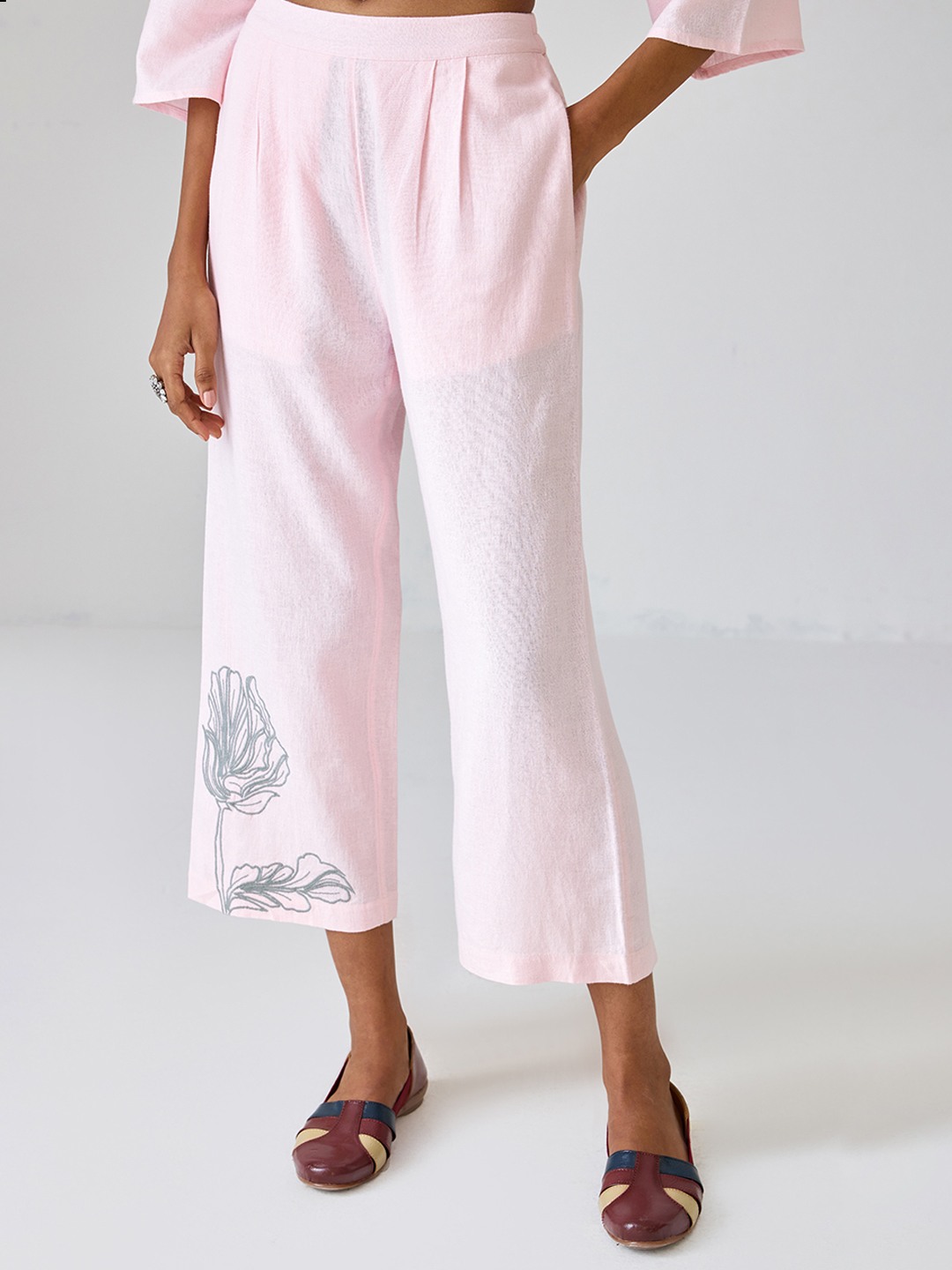 Peach Embroidered Co-ord Trouser