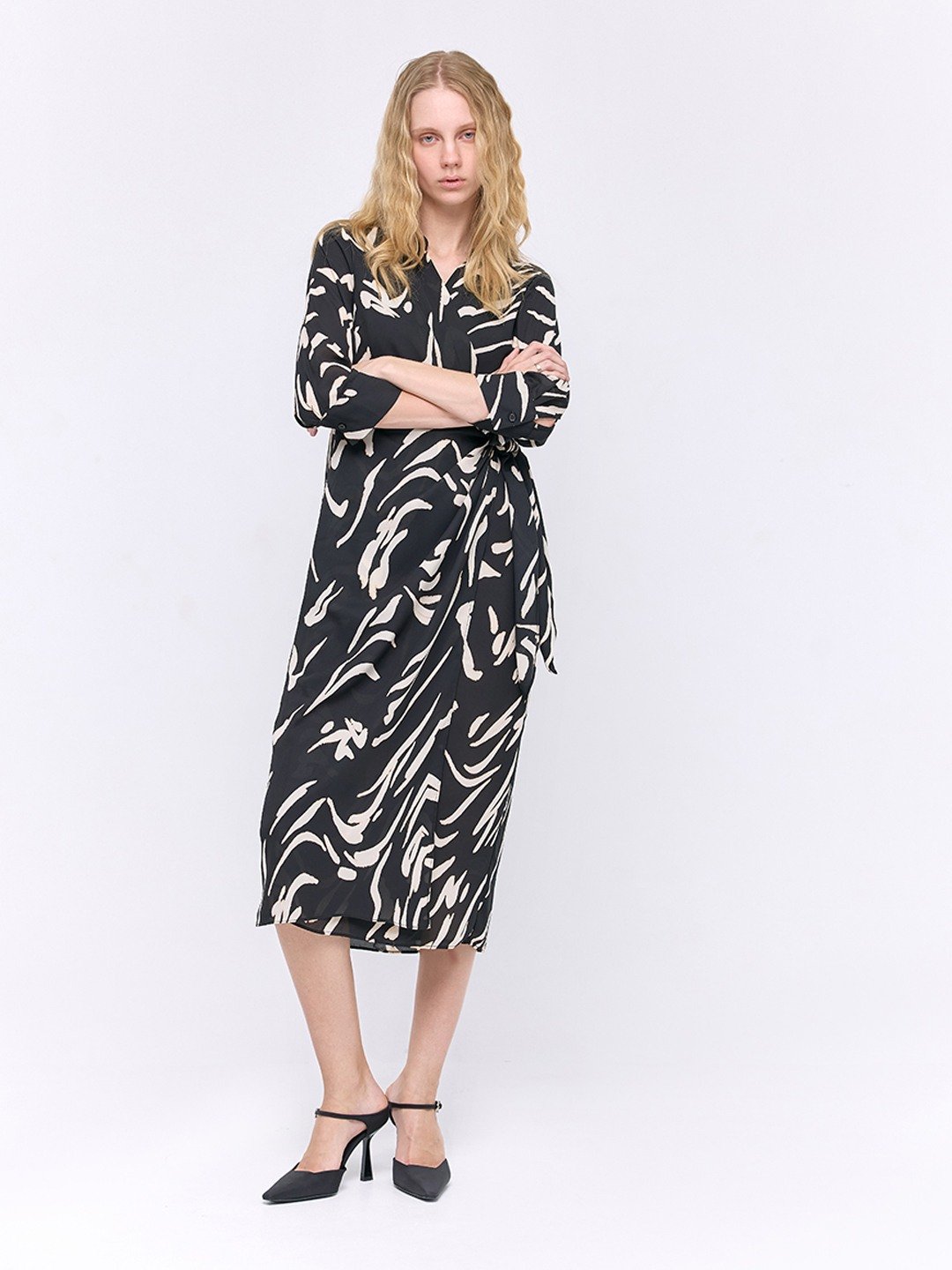 Camilia Abstract print midi wrap dress