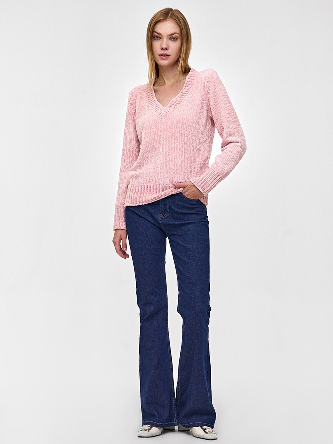 Avalin V-Neck Scramble Stitch Sweater - Pink main image 0