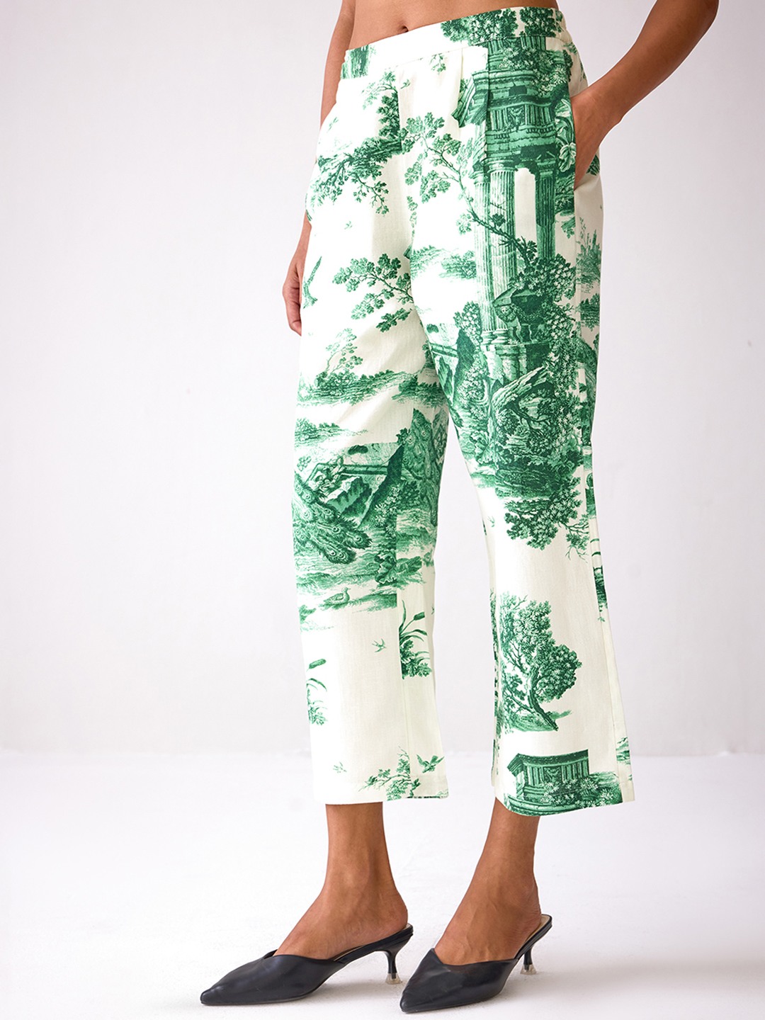 Beige Forest Inspired Printed Trousers