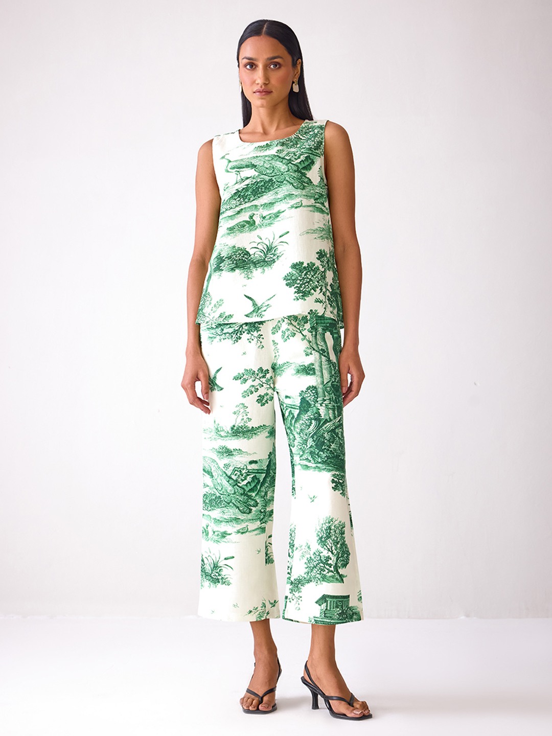 Beige Forest Inspired Printed Trousers